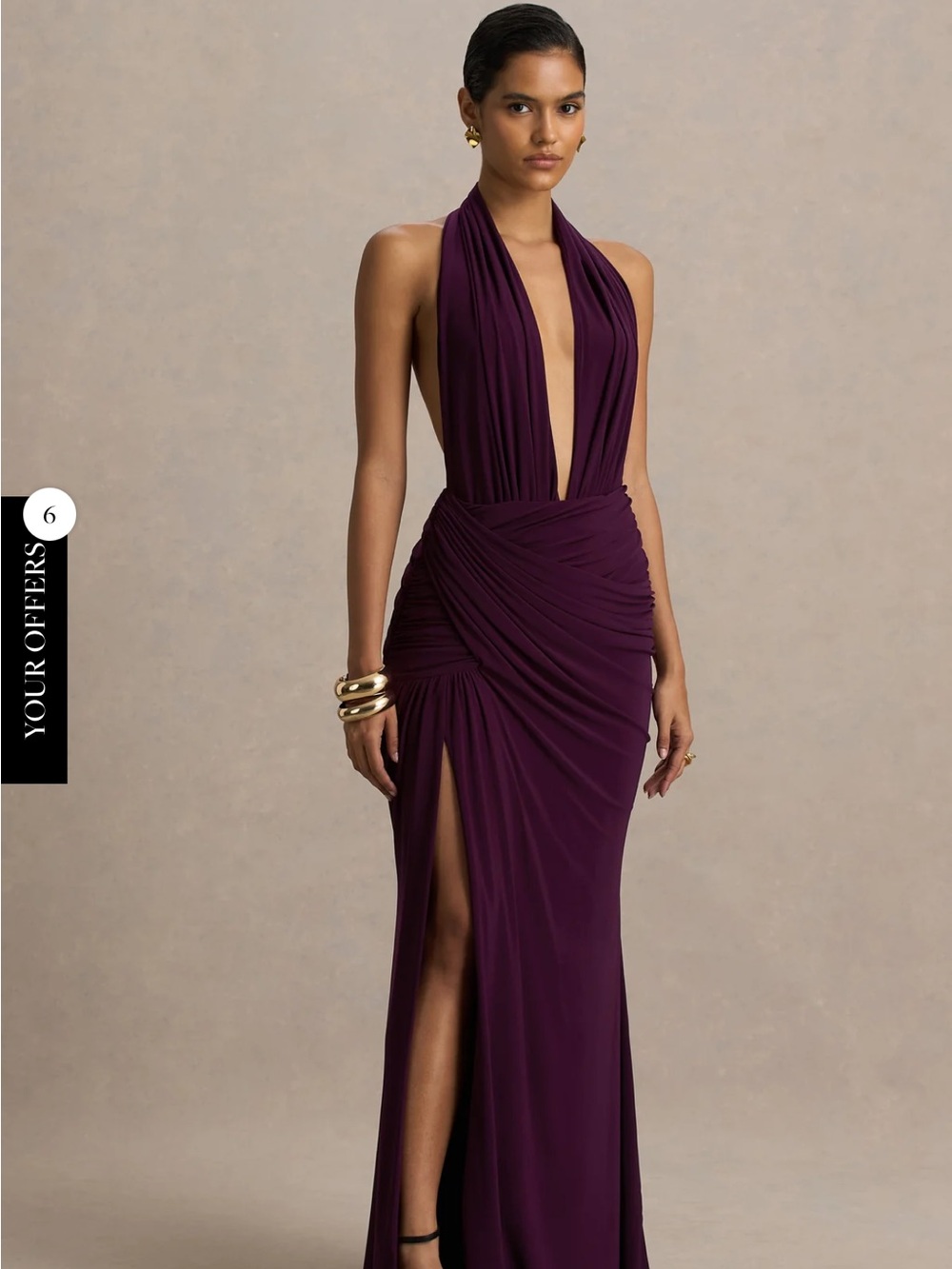 Club L London Deep Plum Halter Backless Evening Gown